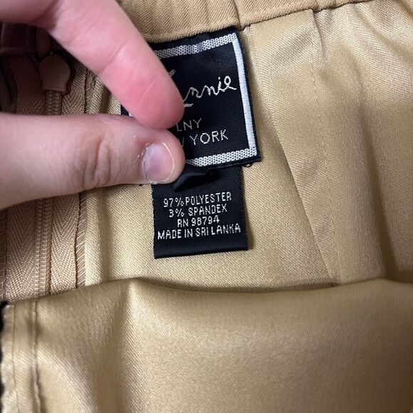 VTG 90s Lemmie Tan Faux Suede Midi Skirt w/ Black Contrast Stitching SZ 10 - Picture 4 of 7